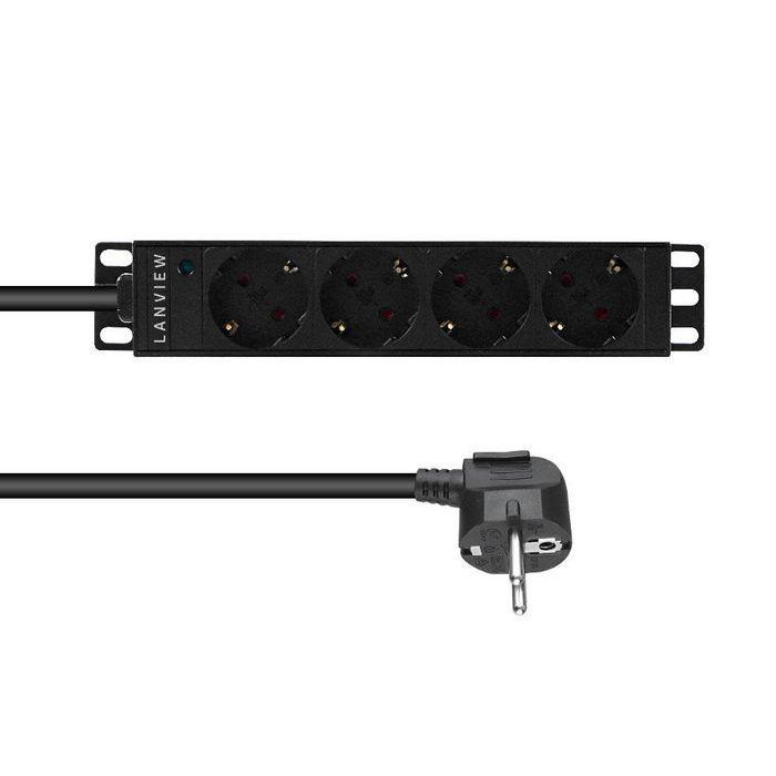 Lanview Regleta de alimentación para Rack 10'' 1U con 4 Tomas Schuko (230V), Cable 2 Metros, 13A y Protección contra Sobretensiones Lanview Regleta de alimentación para Rack 10'' 1U con 4 Tomas Schuko (230V), Cable 2 Metros, 13A y Protección contra Sobretensiones