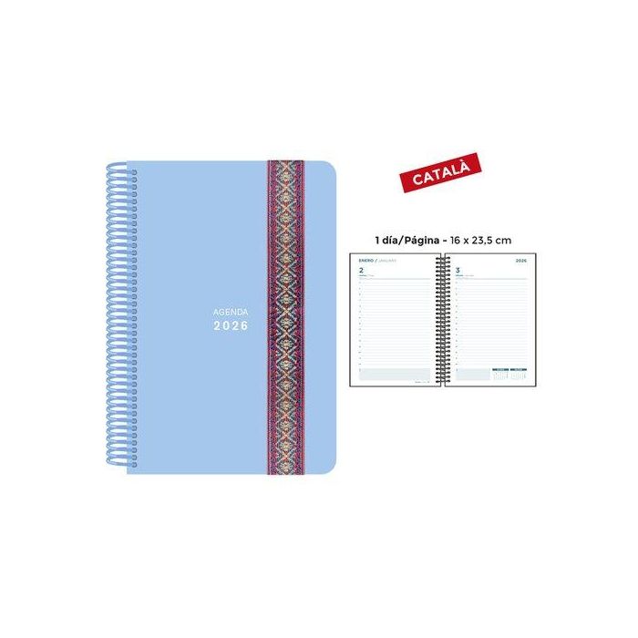 Agenda Anual (2026) Senfort Catalan Pastel Espiral Tapa Pp Con Goma Decorada 160X235 D/P Blau
