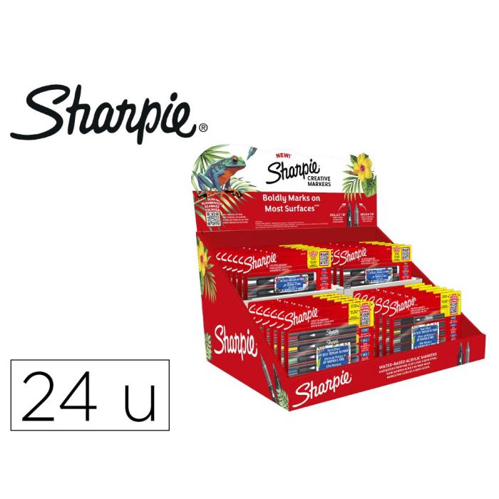 Rotulador Sharpie Acrylic Punta Redonda - Pincel Expositor De 24 Unidades Colores Surtidos