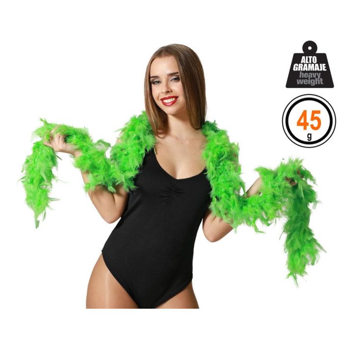 Boa de Plumas Verde 45 gr para Disfraces de Duende, Reina Vegetal, Bruja, Fantasía, Carnaval y Espectáculos de Teatro