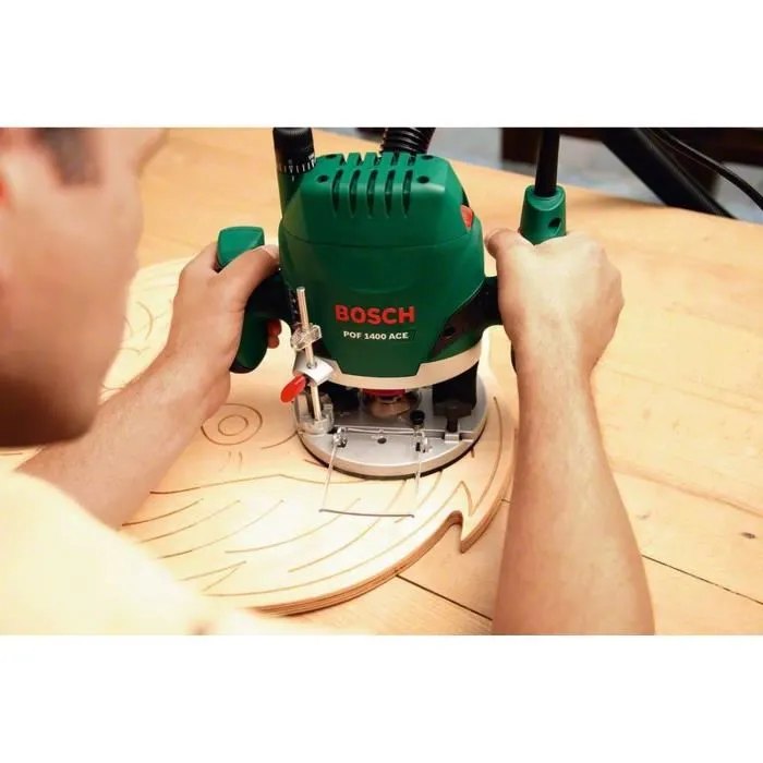 Bosch POF 1400 ACE Router con bloqueo de husillo, tope de profundidad y accesorios incluidos 4