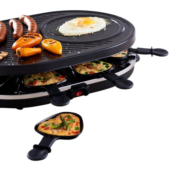 Day Raclette Para 8 Personas 1200W con Grill Antiadherente y 8 Sartenes 5 Day Raclette Para 8 Personas 1200W con Grill Antiadherente y 8 Sartenes 5