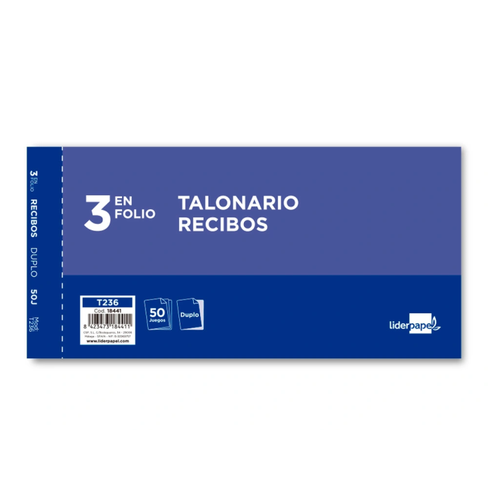 Liderpapel T236 Talonario de Recibos Original y Copia 3/F Apaisado 205x102mm 60g 2
