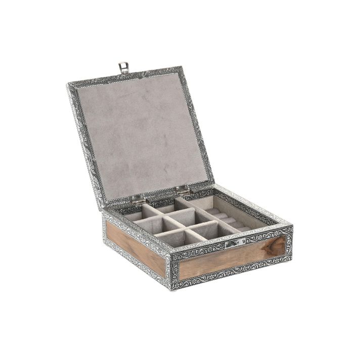 DKD Home Decor Joyero árabe de Madera y Aluminio Plateado Gris con Elefante 18 x 6 x 18 cm (2 Unidades)