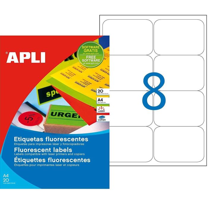 Apli Etiquetas Adhesivas 99,1x67,7 mm Láser C-Romos 8 X 20H Amarillo Fluorescente