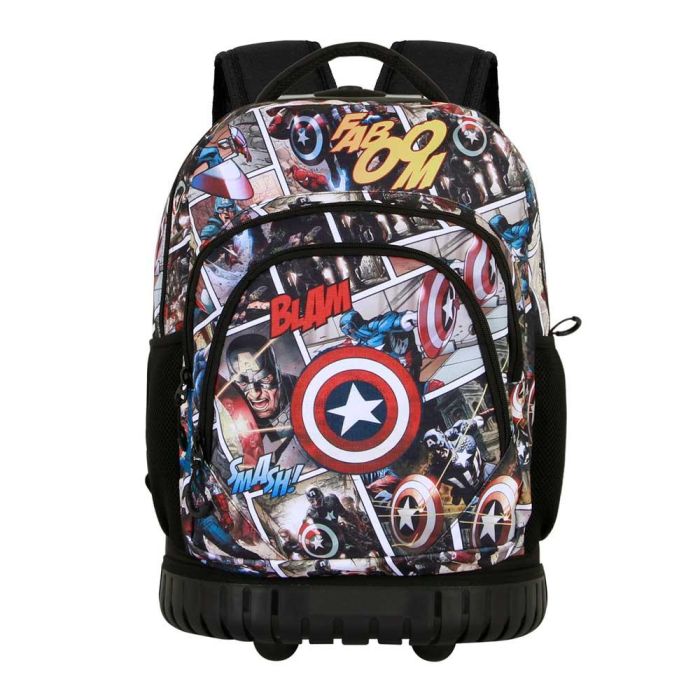 Marvel Capitán América Mochila Trolley GTS FAN Comic con Ruedas, 2 Compartimentos, Bolsillos Laterales, Multicolor 1