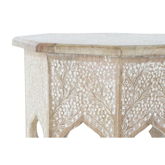 DKD Home Decor Mesita Auxiliar Pikoh Urban, Madera de Mango, Acabado Decapé, Marrón Blanco, 49x53.5x49 cm 2