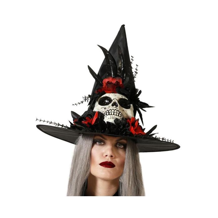 Sombrero De Bruja Negro Con Calavera Y Detalles Góticos - Complemento Ideal Para Halloween Y Fotos Terroríficas