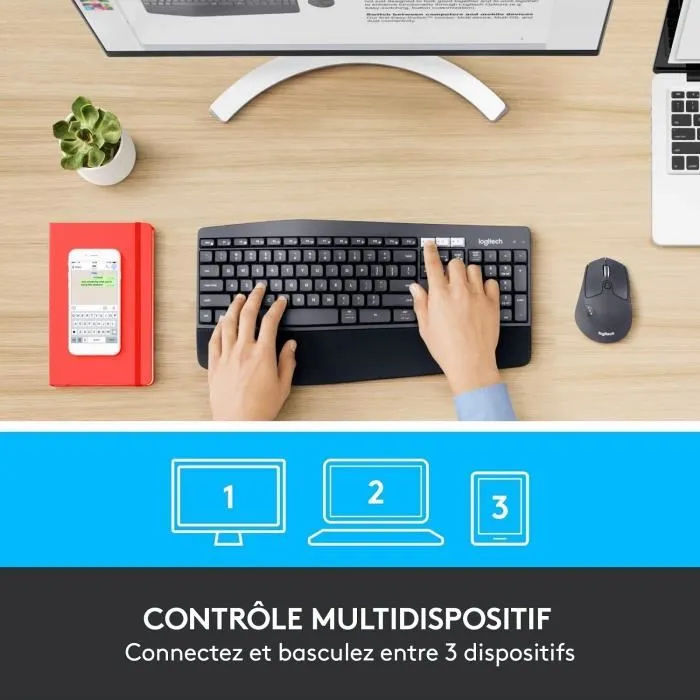 Logitech MK850 Teclado y Ratón Inalámbrico Performance Combo, Confort Ergonómico con Reposamuñecas Acolchado, Multipareja 3 Dispositivos 1 Logitech MK850 Teclado y Ratón Inalámbrico Performance Combo, Confort Ergonómico con Reposamuñecas Acolchado, Multipareja 3 Dispositivos 1