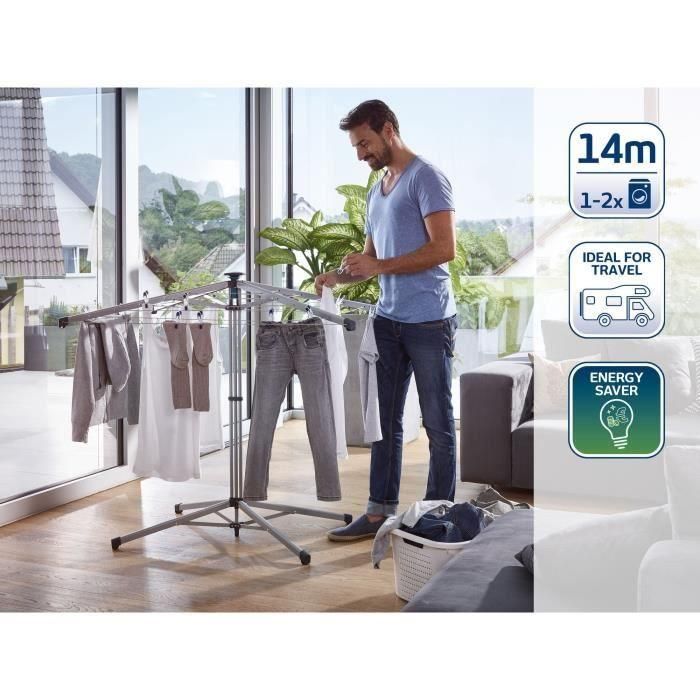 Leifheit 82500 Tendedero de Ropa LinoPop-Up Plegable Compacto 14m de Tendido Fácil Apertura con una Mano Ideal Balcones y Campamento 3.5 kg 1