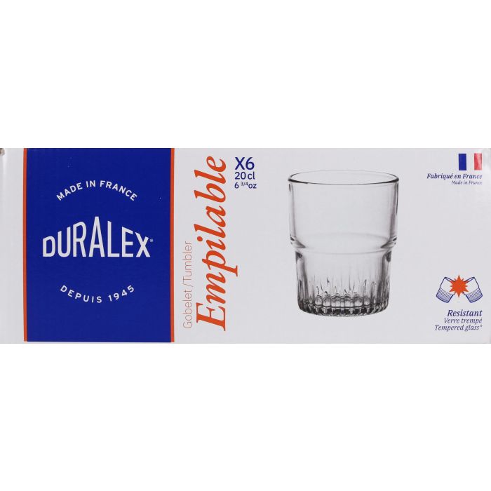 Duralex Set de 6 Vasos Transparentes Apilables 20 cl (12 Cajas) 1