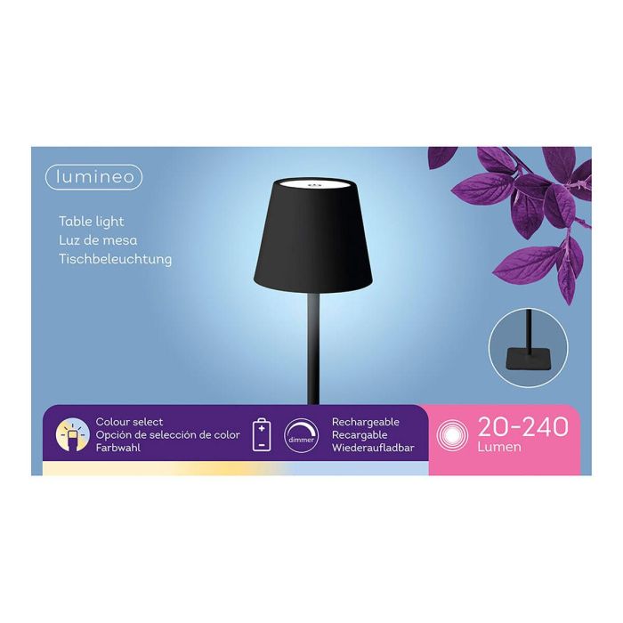 Lampara LED de Mesa Lumineo 894376 Negro Metal 17 cm Recargable 1