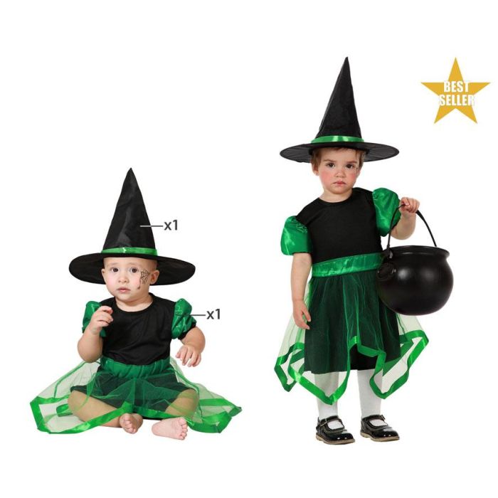 Disfraz Bruja Bebé Verde con Sombrero y Falda de Tul 24 Meses Disfraz Halloween Niña Polyester