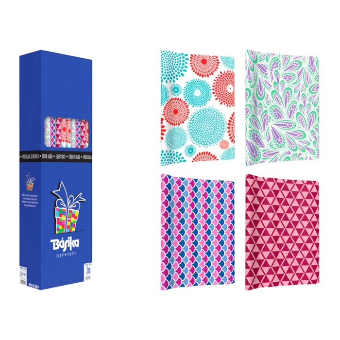 Basika Papel de Regalo Todo Año Rollo Ancho 1 m Longitud 3 m Modelos Surtidos Gramaje 50 gr 4