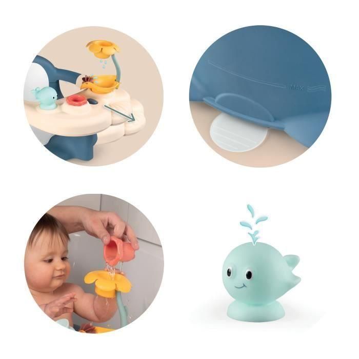 Smoby Silla de Baño Bebé 2 en 1 con Mesa de Actividades Ajustable, Fijación por Ventosa, Juguetes de Agua, Azul 2