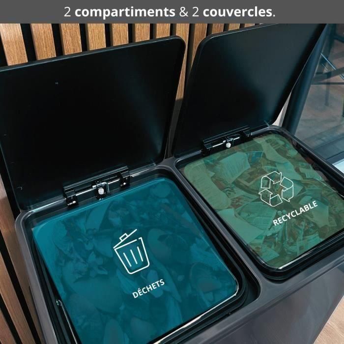 Kitchen Move KIT3666162006624 Cubo de Basura de Cocina con Pedal de Clasificación Selectiva 60L (2x30L) Acero Inoxidable Gris Mate 1