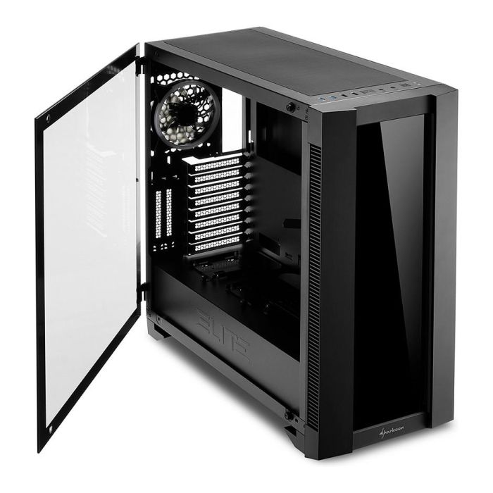 Sharkoon CA200G Torre Midi ATX E-ATX Negro con Cristal Puertas Frontales USB Tipo C