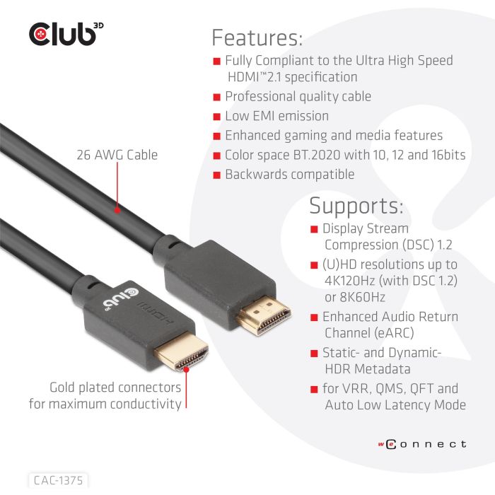 Club3D A -> A 2.1 Cable HDMI Ultra High Speed 10K HDR 5m 7 Club3D A -> A 2.1 Cable HDMI Ultra High Speed 10K HDR 5m 7