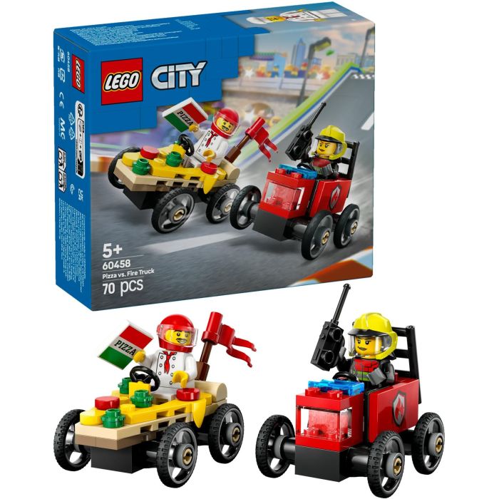 Lego City Set de Construcción: Coches de Carreras y Camión de Bomberos para emocionante aventura Pizza vs. Rescate. Ideal para niños +5 años 12
