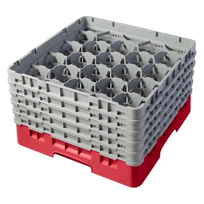 CAMBRO - 20S958-163 - Cesta de lavado 20 comp. 5 alturas - 9,84 cm Ø máx. - alt. máx. 25,8 cm - 50 x 50 x 30,8 cm - Rojo