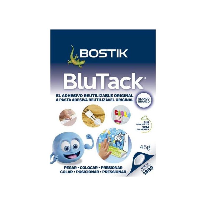 Bostik Masilla Adhesiva Blu Tack, Moldeable y Reutilizable, 55 gr, Blanco