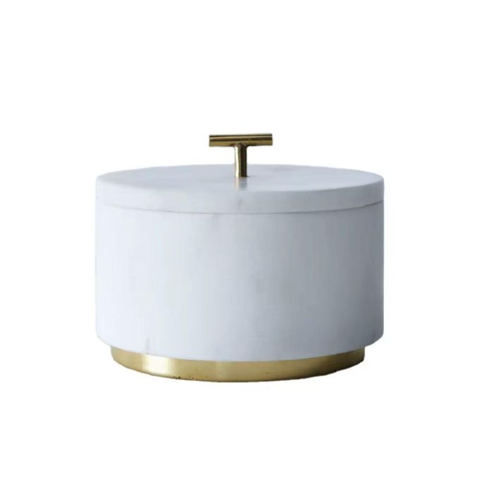 DKD Home Decor Salero Glam de Mármol y Latón Blanco y Dorado 7.6 x 12 x 7.6 cm Colección Marmol 2025