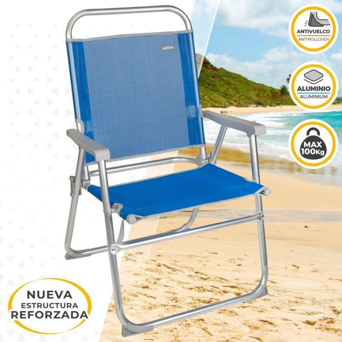 Silla de Playa Aktive Gomera Azul 48 x 88 x 50 cm Aluminio Plegable (4 Unidades) 5 Silla de Playa Aktive Gomera Azul 48 x 88 x 50 cm Aluminio Plegable (4 Unidades) 5