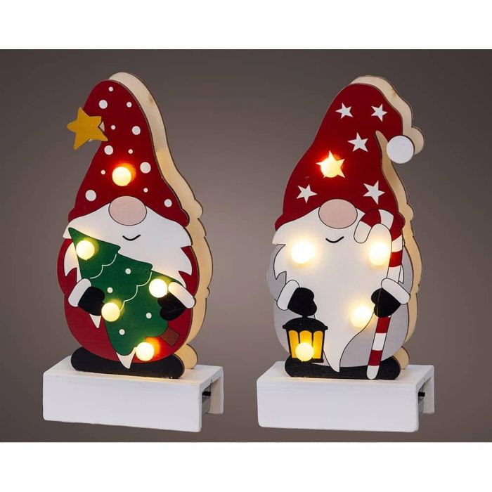 Figura gnomo madera con led 8,50 x 4,50 x 18 cm, modelos variados 1 Figura gnomo madera con led 8,50 x 4,50 x 18 cm, modelos variados 1