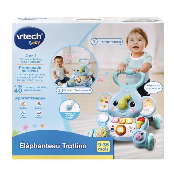 Vtech Baby Elefante Trottino Andador Bebé 9-36 Meses con Frenado y Ruedas Antideslizantes para Primeros Pasos Seguros 2