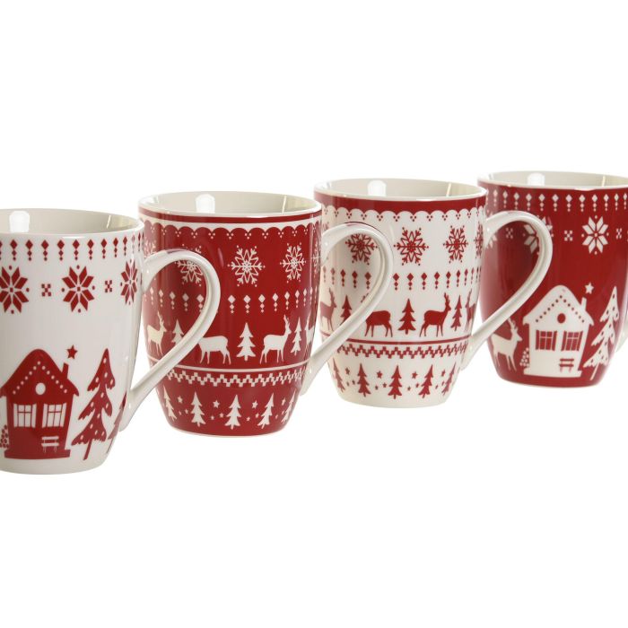 Mug Navidad Tradicional DKD Home Decor Rojo Blanco 8 x 10.5 x 12 cm (12 Unidades) 1