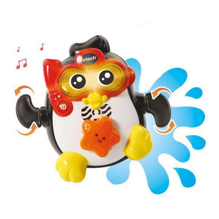 Vtech Baby Juguete de Baño Interactivo Pingüino Gideon, Campeón de Natación. Gira la Estrella de Mar y Nada en el Agua para Bebés. 5