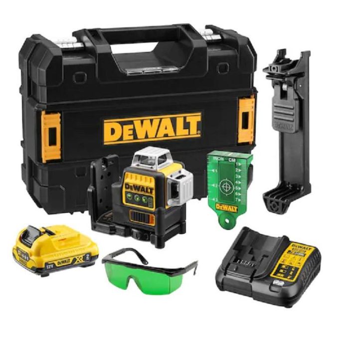 DEWALT DCE089D1G-QW Láser Autonivelante 3 Líneas 360º Verde Batería 18V XR hasta 30m para Construcción Precisa DEWALT DCE089D1G-QW Láser Autonivelante 3 Líneas 360º Verde Batería 18V XR hasta 30m para Construcción Precisa