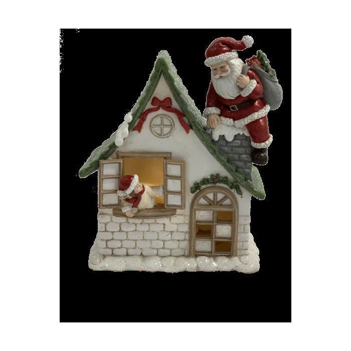 DKD Home Decor Figura de Navidad Tradicional de Resina con Luces LED Multicolor, 8x18.5x16 cm (Paquete de 2, Incluye Pilas)