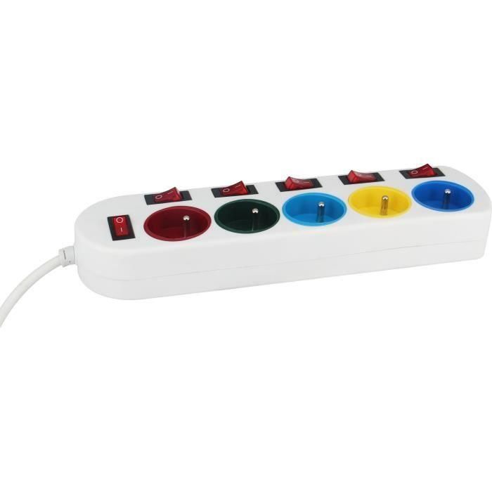 GAO AUC1708617673088 Regleta de enchufes, 5 tomas, con interruptores, 16A, 230V