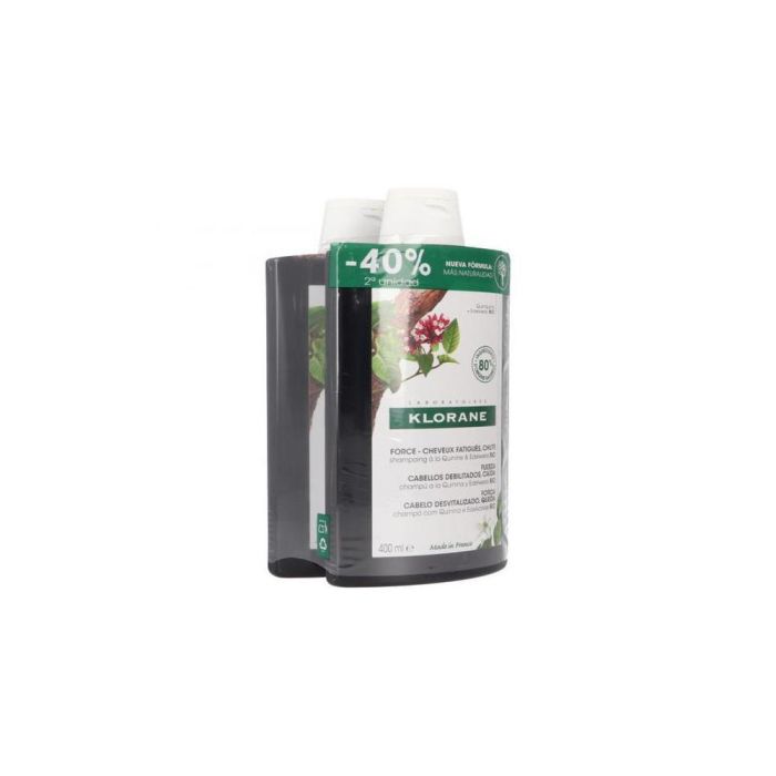 Klorane Champú a la Quinina y Vitaminas B, Fortificante y Estimulante para el Cabello - Duplo 2x400ml