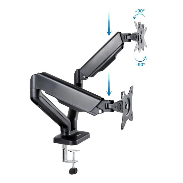 TooQ DB5132TNR-B Soporte de Mesa para 2 Monitores 17-32" hasta 9kg, Giratorio, Inclinable, VESA 75x75 100x100, Negro 1