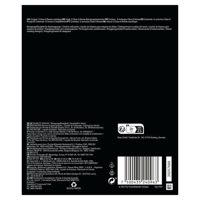 Braun Cartucho de limpieza CCR8-LOTION 3 en 1 ShaverCare para estación SmartCare - Paquete de 8 - BRA7500435240963 4 Braun Cartucho de limpieza CCR8-LOTION 3 en 1 ShaverCare para estación SmartCare - Paquete de 8 - BRA7500435240963 4