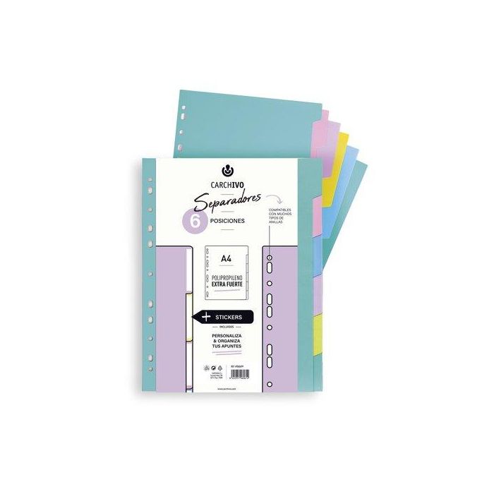 Carchivo Separadores 6 Posiciones A4 Pp Extra Fuerte Colores Soft