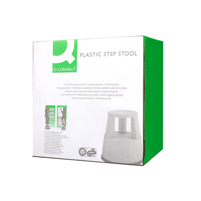 Q-connect Taburete Negro ABS con Ruedas Retráctiles y Dos Niveles, Resistente hasta 150 kg 9