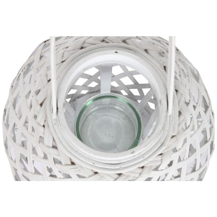DKD Home Decor Portavelas Blanco Bambú Cristal 22 x 36 x 22 cm (4 Unidades) 1