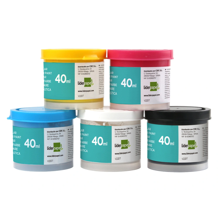 Liderpapel Tempera Escolar 40 ml Caja 5 Colores Surtidos con Pincel 2
