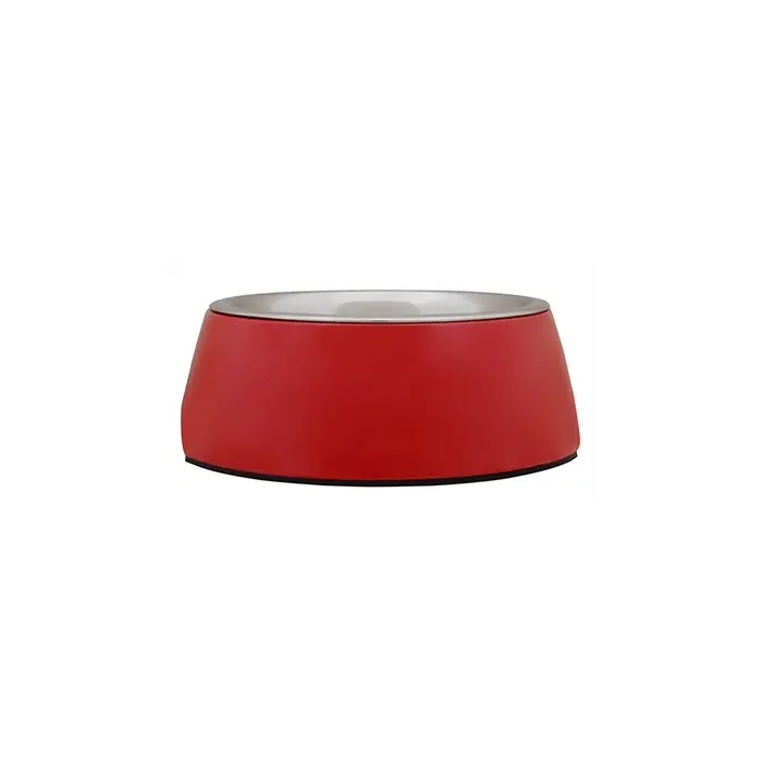 Freedog Bowl de Melamina con Acero Inoxidable, Rojo, Tamaño M 16 cm - 380 mL