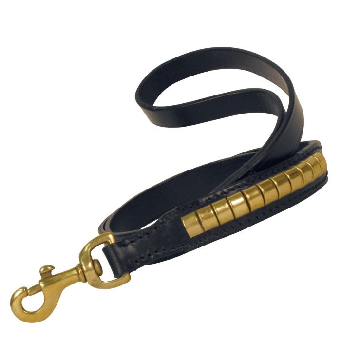 Gloria Correa para Perro Duna de Piel con Tachuelas Doradas y Doble Capa Negra 110 cm x 18 mm