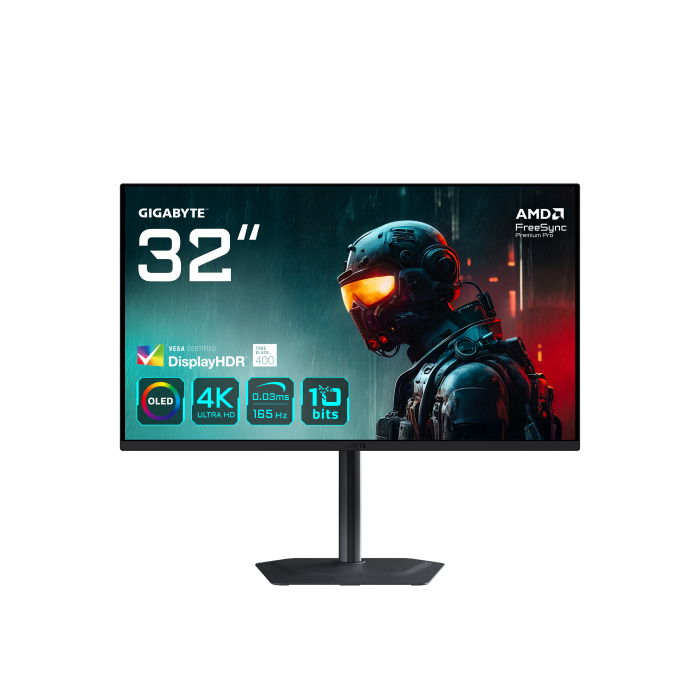 GIGABYTE MO32U 31,5" Monitor Gaming OLED 4K UHD - 3840 x 2160, 165Hz, 0.03ms, 250 cd/m², Display HDR True Black 400, HDMI 2.1, DisplayPort 1.4 GIGABYTE MO32U 31,5" Monitor Gaming OLED 4K UHD - 3840 x 2160, 165Hz, 0.03ms, 250 cd/m², Display HDR True Black 400, HDMI 2.1, DisplayPort 1.4