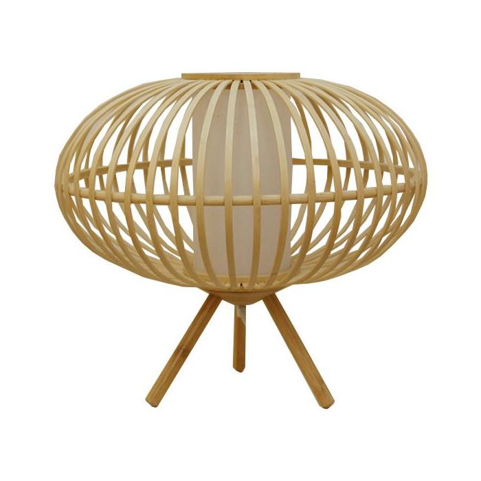 DKD Home Decor Lámpara de Sobremesa Bali Bambú Madera Natural Blanca 40x40x36 cm E27 50W (Pack de 2)
