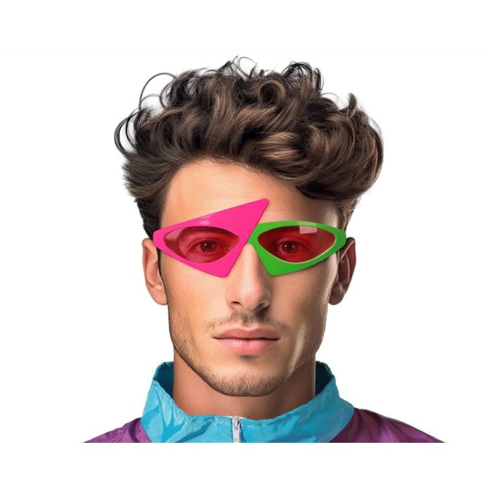 Gafas Neón con Lente Roja y Formas Geométricas para Look Ochentero Futurista Gafas Neón con Lente Roja y Formas Geométricas para Look Ochentero Futurista