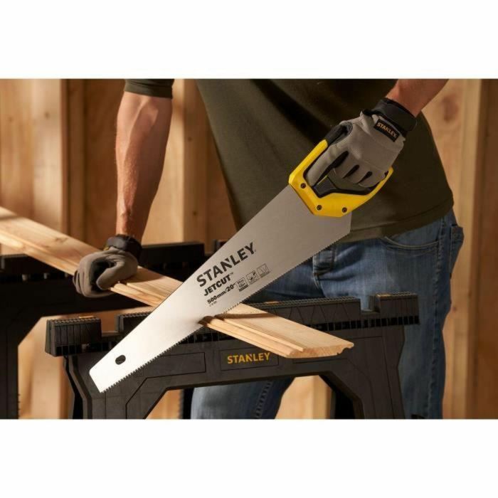 Stanley Serrucho Jet Cut Fine 500mm, Hoja Acero Calidad, Mango Ergonómico, Marcas 45°/90° para Carpintería 4