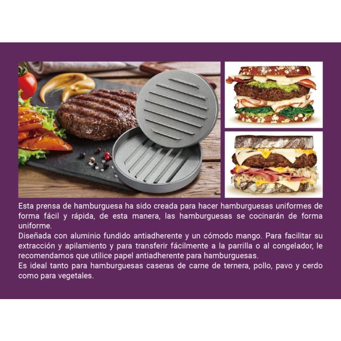 Quttin Prensa Hamburguesa de Metal 12 x 9 cm 221 gramos (12 Unidades) 3