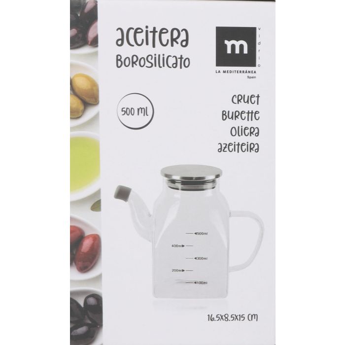 Aceitera cuadrada de borosilicato y metal 500 ml - La Mediterranea (12 Unidades) 2 Aceitera cuadrada de borosilicato y metal 500 ml - La Mediterranea (12 Unidades) 2