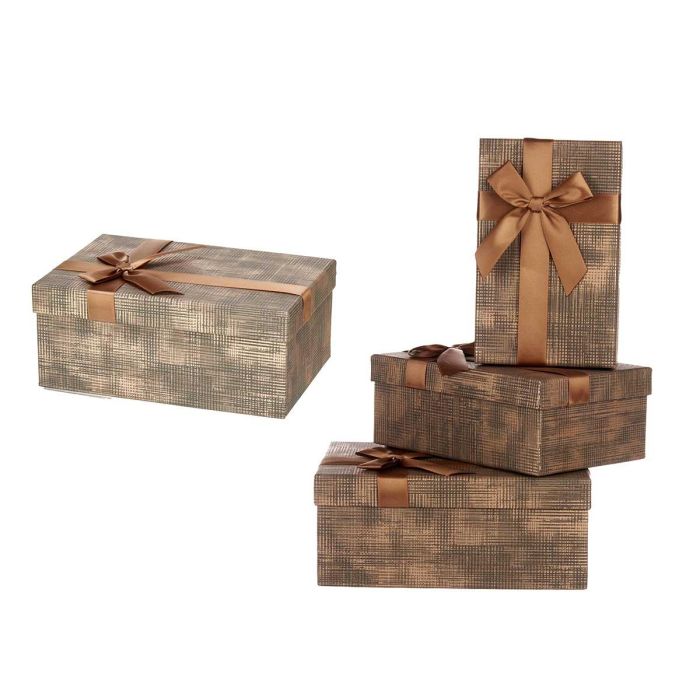 Set 3 Cajas de Cartón Rectangular Marrón Rayas con Lazo Pincello 23x10x16 cm (12 Unidades) Set 3 Cajas de Cartón Rectangular Marrón Rayas con Lazo Pincello 23x10x16 cm (12 Unidades)